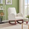 Beige, High Back Side Bag Flannelette Wood Indoor Rocking Chair, Brown Legs