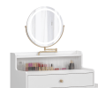 White Makeup Vanity Desk with Round Mirror and Lights, Dressing Table with a Side Cabinet and Chair