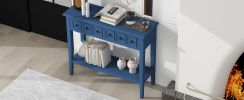 TREXM Rustic Console Table with Open Shelf, Rubber Wood Legs, Ideal for Entryways, Living Rooms, and Hallways (Navy)