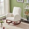 Beige, High Back Side Bag Flannelette Wood Indoor Rocking Chair, Brown Legs