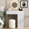 31.5" Makeup Vanity Desk with Lighted Mirror, Luxury Dressing Table with 2 Drawers and 1 Cabinet, 3 Lighting Modes Available for Bedroom, White-Gold