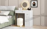 31.5" Makeup Vanity Desk with Lighted Mirror, Luxury Dressing Table with 2 Drawers and 1 Cabinet, 3 Lighting Modes Available for Bedroom, White-Gold