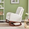 Beige, High Back Side Bag Flannelette Wood Indoor Rocking Chair, Brown Legs