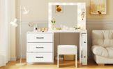 55.2" Vanity Desk with Freely Adjustable Side Cabinet, Makeup Vanity with Hollywood Lights, 5 Storage Drawers & 2-shelves, Modern Dressing Table