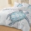 Sea Turtle Bedding Aqua Teal Blue Duvet Cover Sets Beach Turtle Bed Sets Ocean 3 Piece Turtle Themed Comforter Cover with 2 Pillowcases Queen Size