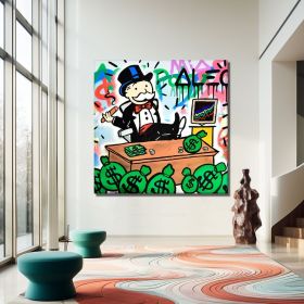 Hand Painted Cartoon Figure Oil Painting Rich Monopoly Alec Pop Art Graffiti Canvas Banksy Art Monopoly Graffiti Street Graffiti Wall Art (Style: 01, size: 160x160cm)