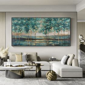 Hand Painted Oil Painting Green Forest Painting on Canvas Abstract Gold Foil Oil Painting Trees Landscape Nature Textured Acrylic Painting Large Wall (Style: 01, size: 50x100cm)