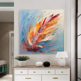 Handmade Oil Painting Original Abstract Feather Oil Painting on Canvas Large Wall Art Yellow Texture Painting Minimalist Art Custom Living Room Decor (Style: 01, size: 120x120cm)