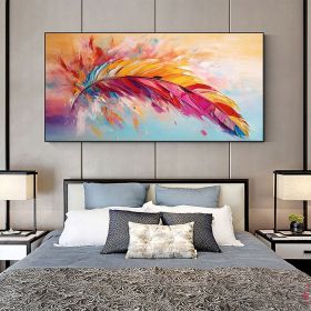 Handmade Oil Painting Colorful Feather Oil Painting on Canvas Large Wall Art Abstract Original Textured Painting Minimalist Art Custom Living Room Dec (Style: 01, size: 150x220cm)