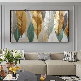 Hand Painted Oil Painting Large Abstract Leaves Oil Painting on Canvas Original Plants Painting Gold Foil Art Decor Living room Wall Decor Custom Mode (Style: 01, size: 100x150)