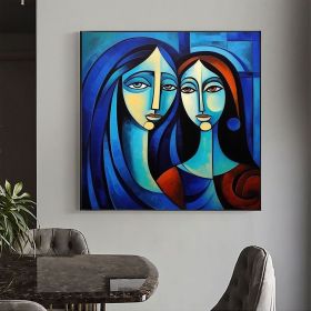 Hand Painted Oil Painting Abstract Beautiful Woman Oil Painting on Canvas Large Wall Art Original Blue Decor Minimalist Art Custom Painting Modern Liv (Style: 01, size: 80x80cm)