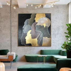 Hand Painted Oil Painting Humans Oil Painting Gold Leaf Painting Abstract Faces Painting Original Modern Painting Humans Unique Wall Paintings On Canv (Style: 01, size: 150x150cm)