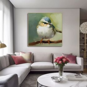 Hand Painted Oil Painting Original Bird Oil Painting Bird Texture Oil Painting Bird Abstract Art Animal Oil Painting Sweet Small Kingfisher Bird (Style: 01, size: 80x80cm)