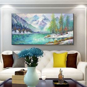 Hand Painted Oil Painting Snow mountain oil painting Large original oil painting Abstract art on canvas Living room oil painting Wall art nature home (Style: 01, size: 100x150)