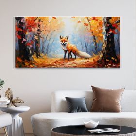 Hand Painted Oil Painting Large Autumn Orange Forest Fox Oil On Canvas Animal Portrait Wall Artwork Golden Fall Nature Home Deco Custom Painting (Style: 01, size: 70x140cm)