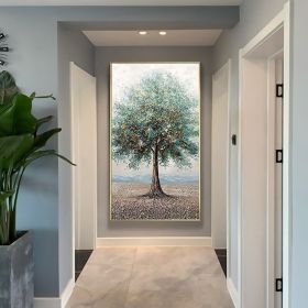 Hand Painted Oil Painting Original Tree Oil Painting on Canvas Extra Large Wall Art Abstract Minimalist Art Tree Wall Art Custom Painting Blue Decor L (Style: 01, size: 50x100cm)