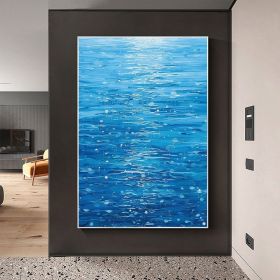 Hand Painted Oil Painting Abstract Water Surface Oil Painting on Canvas Original Seascape Painting Rain Scene Wall Decor Bedroom Home Decor Large Blue (Style: 01, size: 150x220cm)