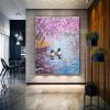 Hand Painted Oil Painting Seaonal Landscape Painting Spring Ducks Floral Painting Oversized Abstract Wall Art Living Room Wall Abstract Art Textured C