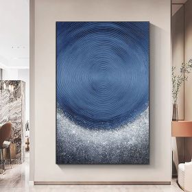 Hand Painted Oil Painting Original silver glitter painting crushed glass wall art navy blue wall art glitter wall art glam decor blue wall decor circl (Style: 01, size: 100x150cm)