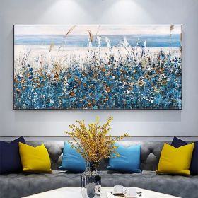 Hand Painted Oil Paintings Hand Painted Wall Art Abstract Plant Floral Blue Lavender Living Room Hallway Bedroom Luxurious Decorative Painting (Style: 01, size: 50x100cm)
