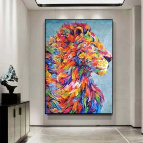 Oil Painting Handmade Hand Painted Wall Art Pop Cartoon Lion Animal Home Entryway Living Room Bedroom Luxurious Decoration Painting (Style: 01, size: 60x90cm)