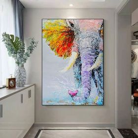Handmade Oil Painting Canvas Wall Art Decoration Modern Animal Colourful Elephant Home Entryway Living Room Bedroom Luxurious Decoration Painting (Style: 01, size: 150x220cm)