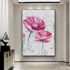 Hand painted Large Abstract Original Palette Knife Flower Oil Painting On Canvas Pink White Flower Living room Wall Decor Texture frame painting (Style: 01, size: 50x70cm)
