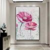 Hand painted Large Abstract Original Palette Knife Flower Oil Painting On Canvas Pink White Flower Living room Wall Decor Texture frame painting