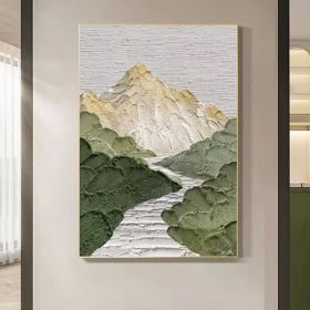 Hand Painted Oil Painting Mountains Landscape Art Painting Green Abstract Wall Art Large Textured Canvas Art Light Green Landscape Painting Sky Abstra (Style: 01, size: 100x150cm)