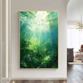 Hand Painted Oil Painting Abstract Water Scenery Oil Painting on Canvas Original Landscape Painting Living Room Home Decor Green Wall Art Custom Plant (Style: 01, size: 150x220cm)