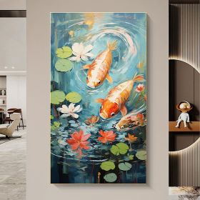 Hand Painted Oil Painting Large Original Pond Scenery Oil Painting on Canvas Abstract Carp Painting Landscape Art Decor Living room Wall Decor Modern (Style: 01, size: 150x220cm)