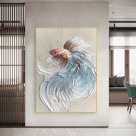 Hand Painted Oil Painting Original Betta Oil Painting on Canvas Large Textured Wall Art Abstract Colorful Art Custom Fish Painting Modern Living room (Style: 01, size: 100x150cm)