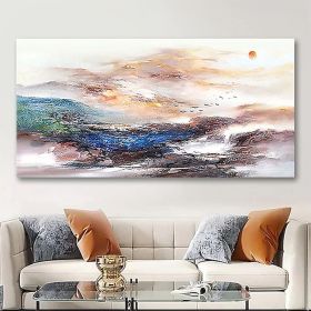 Oil Painting 100% Handmade Hand Painted Wall Art On Canvas Orange Blue Horizontal Abstract Modern Home Decoration Decor Rolled Canvas No Frame Unstret (Style: 03, size: 50x100cm)