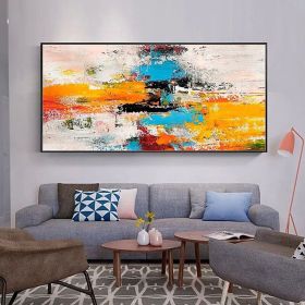 Oil Painting 100% Handmade Hand Painted Wall Art On Canvas Orange Blue Horizontal Abstract Modern Home Decoration Decor Rolled Canvas No Frame Unstret (Style: 02, size: 70x140cm)