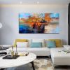 Oil Painting 100% Handmade Hand Painted Wall Art On Canvas Orange Blue Horizontal Abstract Modern Home Decoration Decor Rolled Canvas No Frame Unstret