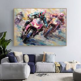 Hand Painted Oil Painting Motor Competition Oil Painting on Canvas Original Racer Art Decor Abstract Motorcycle Painting Living room Home Decor Modern (Style: 01, size: 60x90cm)