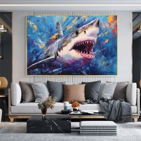 Hand Painted Oil Painting Abstract Shark Oil Painting on Canvas Original Animal Art Custom Ocean Painting Living room Wall Decor Large Wall Art Blue A (Style: 01, size: 100x150cm)