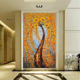 Hand Painted Oil Painting Orange Flowering Cherry Blossom Tree Painting Living Room Decor Wall Art Picture Thick Palette Knife Oil Painting On Canvas (Style: 01, size: 150x220cm)