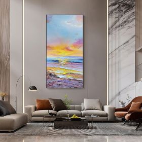 Hand Painted Oil Painting Large Hand Painted Beach Sunset Seascape Oil Painting On Canvas Art Textured Art Palette Knife Art Painting Living Room Deco (Style: 01, size: 75x150cm)