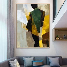 Hand Painted Oil Painting Abstract Figure Oil Painting on Canvas Elegant man in suit abstract painting Modern Geometric Oil Painting on Canvas Living (Style: 01, size: 90x120cm)