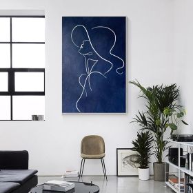 Hand Painted Oil Painting Navy Blue Woman Stick Figure Original Painting on Canvas Extra Large Huge Vertical Wall Art Livingroom Bedroom Minimalist Ho (Style: 01, size: 50x70cm)