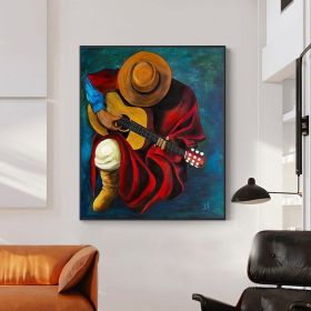 Hand Painted Oil Painting Abstract Portrait Wall Art Hand painted- Guitar Player Oil Paintings On Canvas Man with a Guitar - For Home Decoration (Style: 01, size: 60x90cm)
