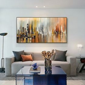 Cityscape Extra Large Brush Stroke Oil Painting on Canvas Artwork Oversize Abstract Wall Art Orange color Handmade Painting (Style: 01, size: 70x140cm)