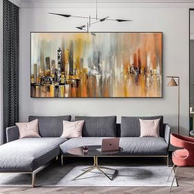 Cityscape Extra Large Brush Stroke Oil Painting on Canvas Artwork Oversize Abstract Wall Art Orange color Handmade Painting (Style: 01, size: 100x200cm)
