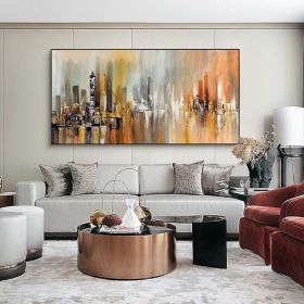 Cityscape Extra Large Brush Stroke Oil Painting on Canvas Artwork Oversize Abstract Wall Art Orange color Handmade Painting (Style: 01, size: 80x160cm)