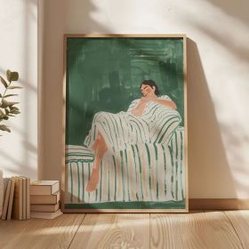 Emerald Green Abstract People Large Wall Art Contemporary Artwork Minimalist oli painting Living Room Wall Art Stripe Woman painting (Style: 01, size: 100x150cm)