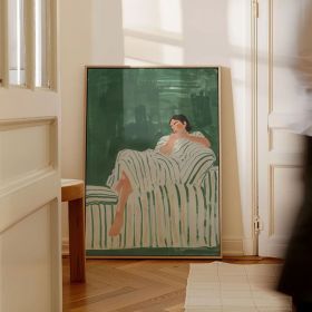Emerald Green Abstract People Large Wall Art Contemporary Artwork Minimalist oli painting Living Room Wall Art Stripe Woman painting (Style: 01, size: 70x100cm)