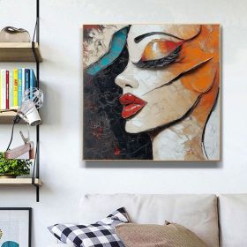 Large Figure Oil Painting on Canvas Original Woman Face Wall Art Abstract Portrait Figure Painting Textured Wall Art Living Room Decor (Style: 01, size: 100x100cm)