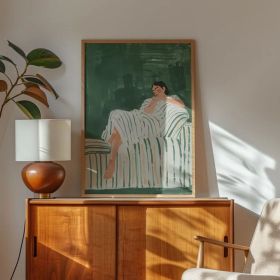 Emerald Green Abstract People Large Wall Art Contemporary Artwork Minimalist oli painting Living Room Wall Art Stripe Woman painting (Style: 01, size: 60x90cm)