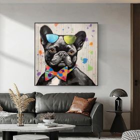 Abstract Black Dog Oil Painting on Canvas Large Wall Art Original Floral Art Custom Painting Living Room Home Decor Gift Fancy Art (Style: 01, size: 80x80cm)